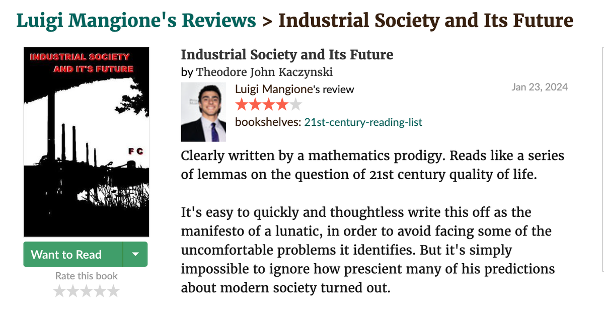 Person of interest in UnitedHealthcare shooting gave the Unabomber’s manifesto four stars on Goodreads: ‘Political revolutionary’