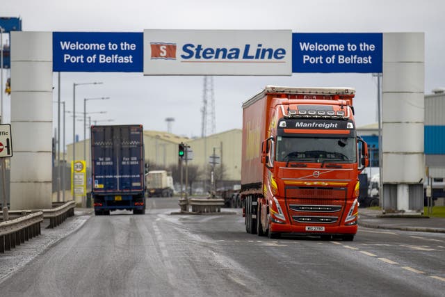 Freight lorries travelling through the Port of Belfast (Liam McBurney/PA)