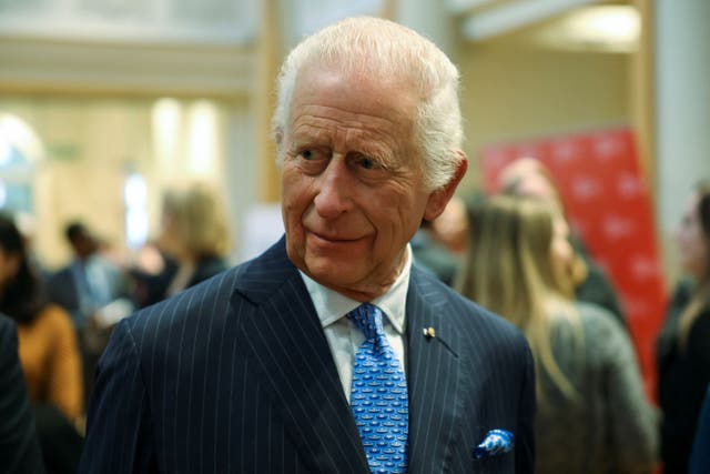 King Charles III during a visit to St Peter’s Church in Notting Hill, London, to meet and thank DEC staff, aid workers and volunteers. The Church has supported the Middle East Humanitarian cause through Tearfund, a DEC member charity. Picture date: Wednesday December 4, 2024.