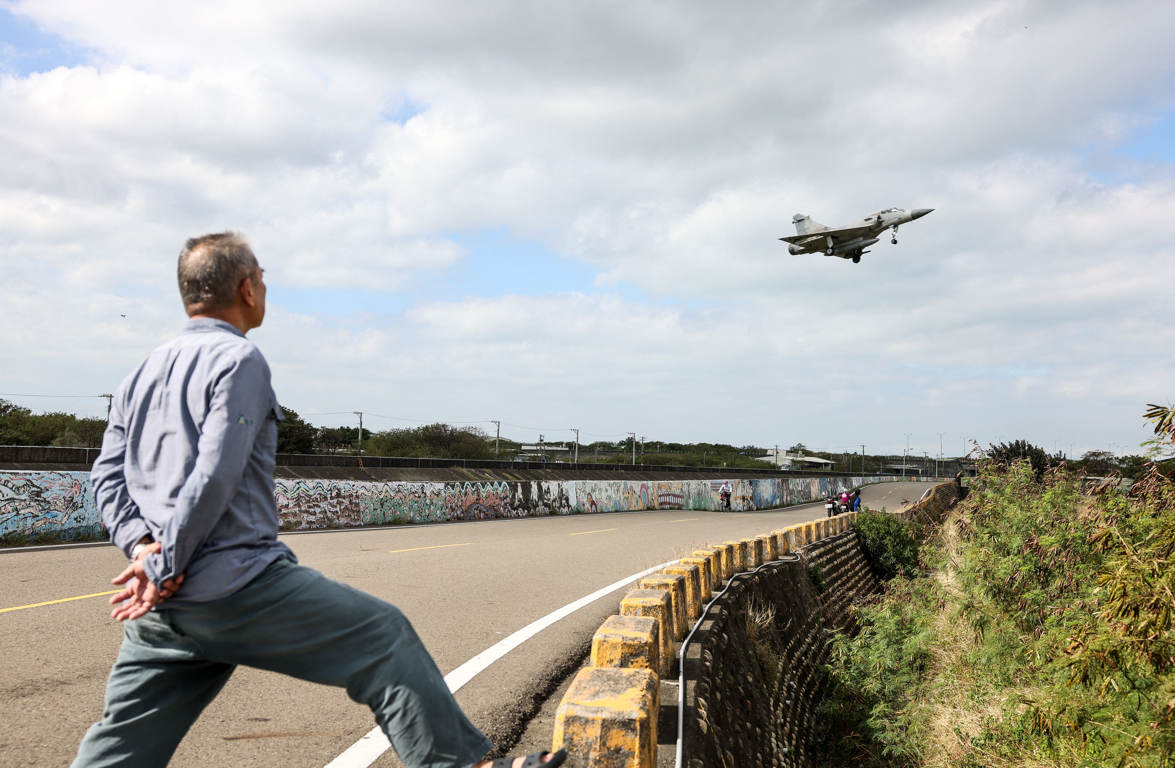 A Taiwanese military jet prepares to land at an air force base in Hsinchu on 10 December 2024