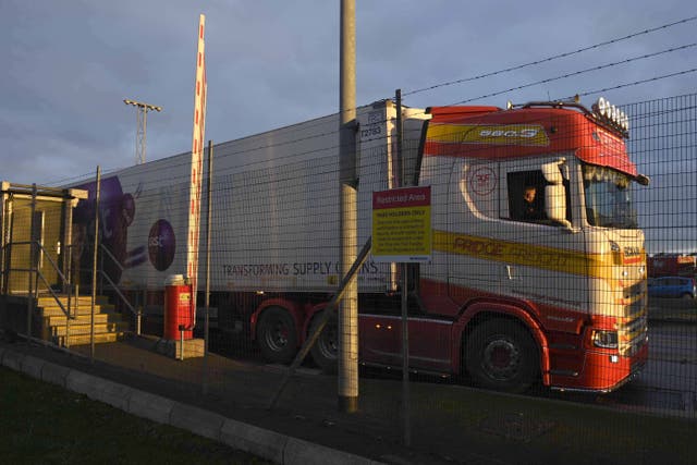 A freight lorry travelling through the Port of Belfast (Mark Marlow/PA)