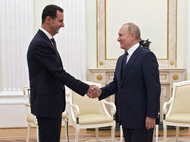 <p>Ousted Syrian dictator Bashar al-Assad and Russian president Vladimir Putin during a meeting in 2021 </p>