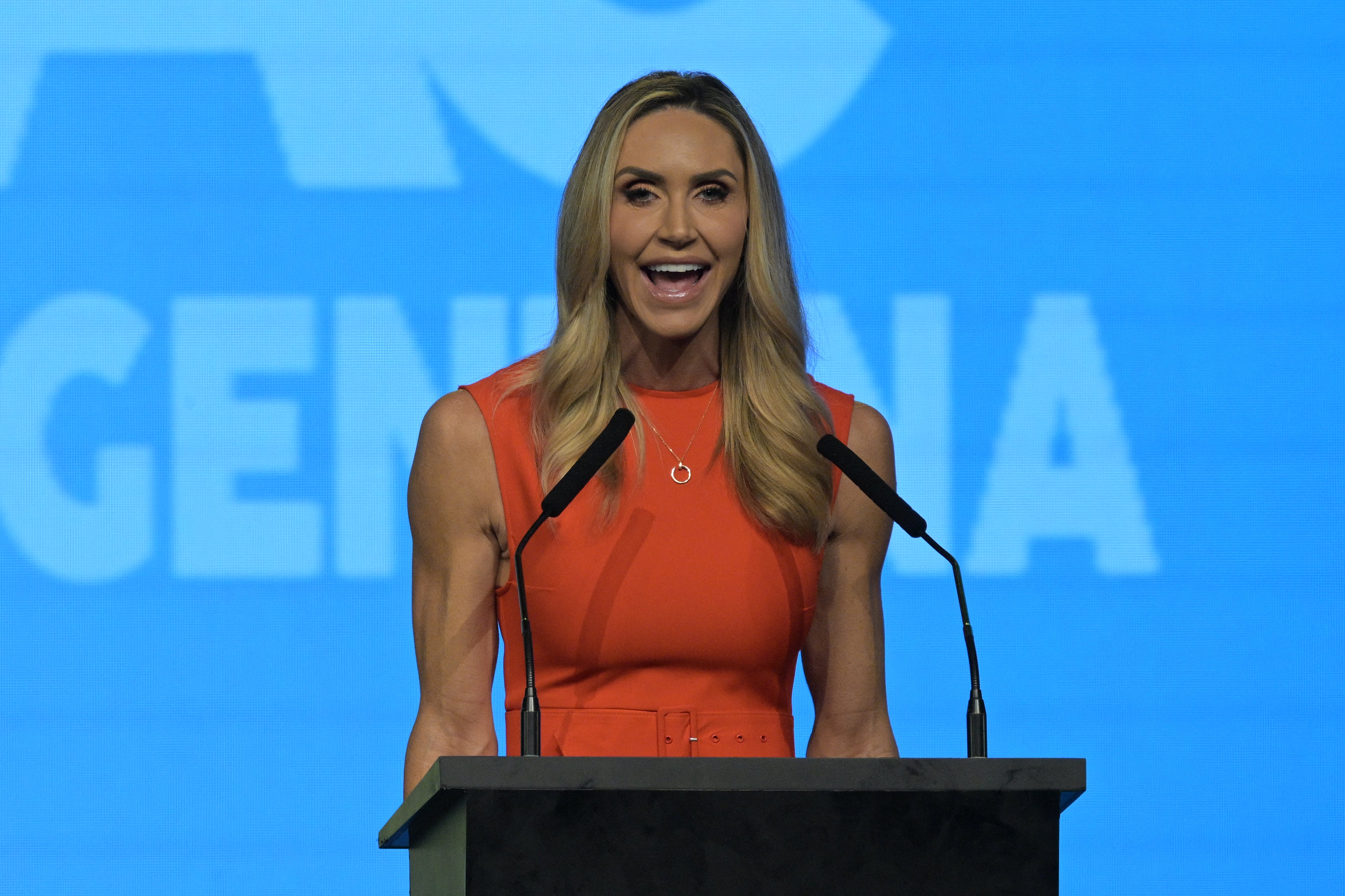 Lara Trump delivers a speech during the Conservative Political Action Conference in Buenos Aires on December 4, 2024. She’s reportedly being considered as a replacement for Sen. Marco Rubio if he becomes secretary of state