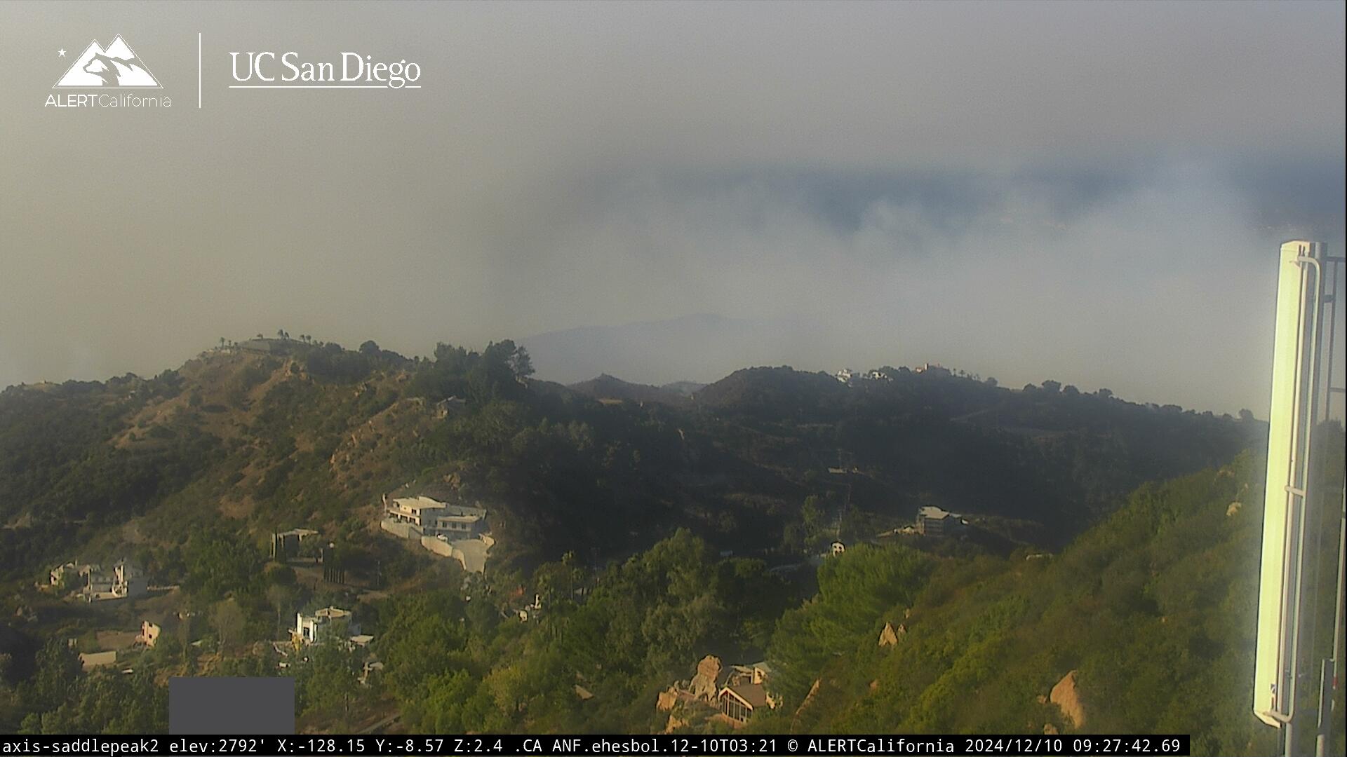 Smoke from the Franklin Fire is seen rising over the Malibu hills on Tuesday.