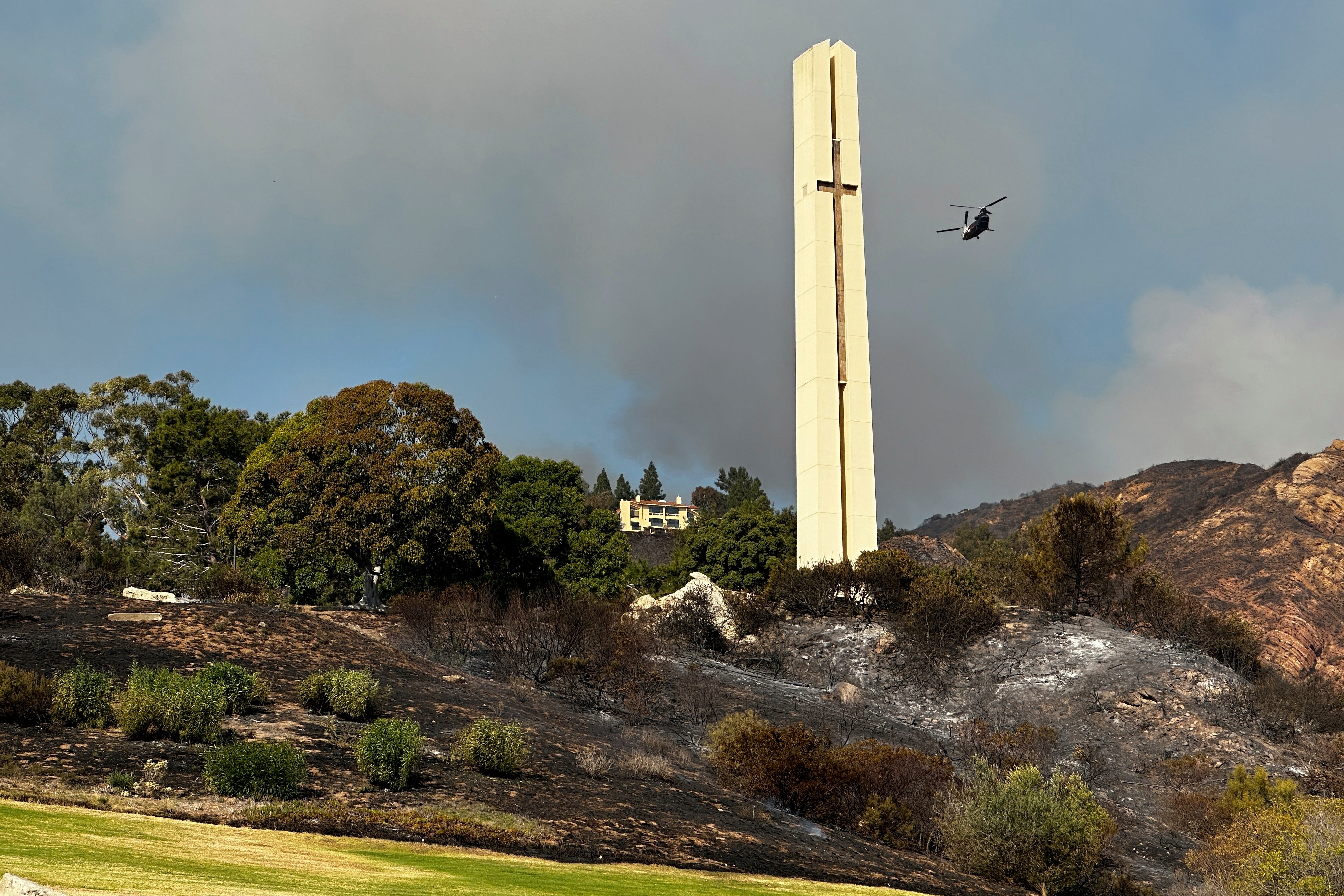 A charred hillside is seen after the Franklin Fire swept through on the Pepperdine University grounds