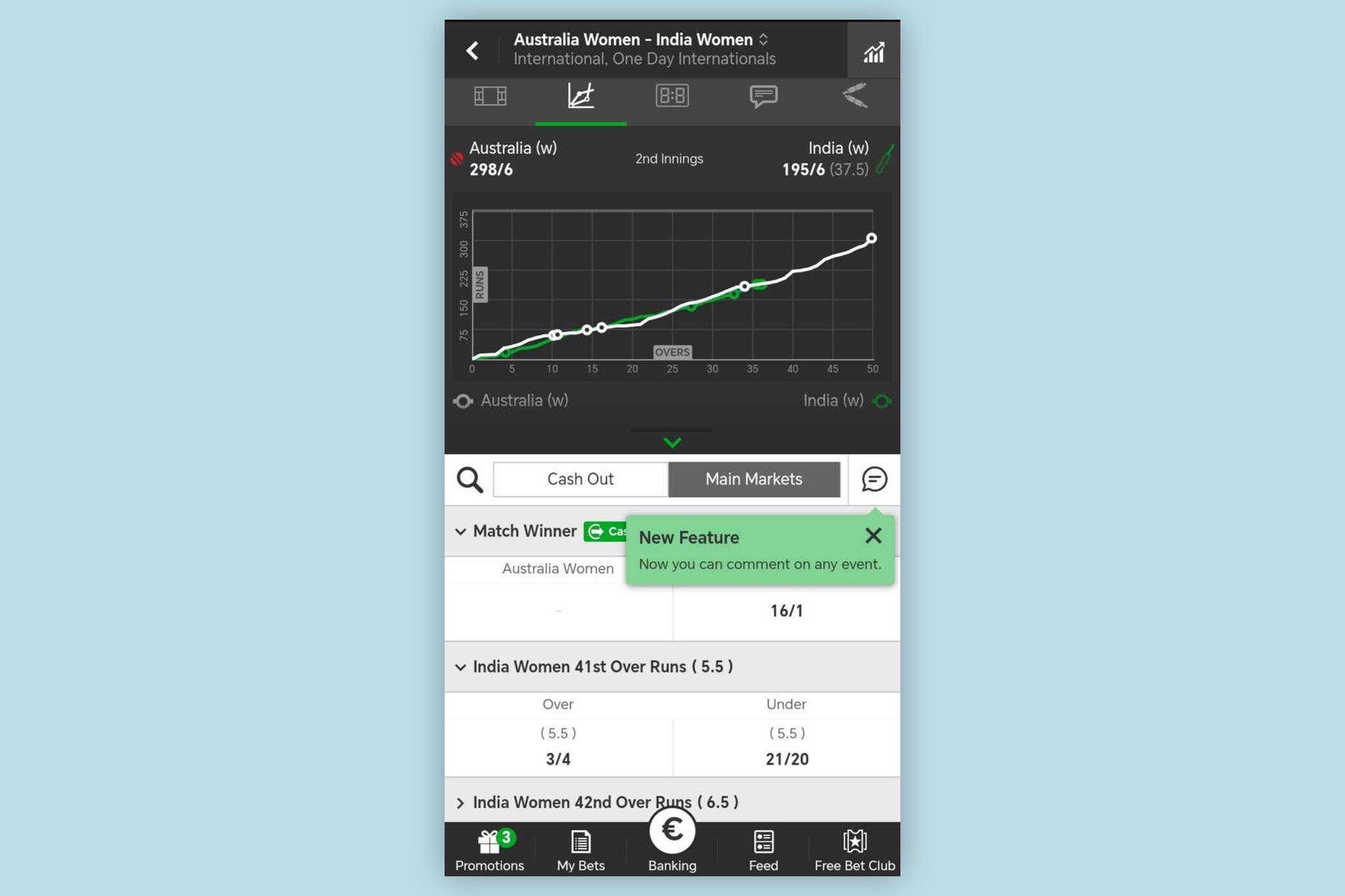 In-play cricket betting on Betway is supported by live data to help your decision-making