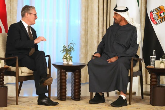 Prime Minister Sir Keir Starmer as met President Sheikh Mohamed bin Zayed Al Nahyan in Abu Dhabi (Kirsty Wigglesworth/PA)