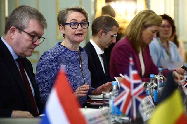 Home Secretary Yvette Cooper, second left, during a Calais Group meeting on Tuesday (PA/Henry Nicholls)