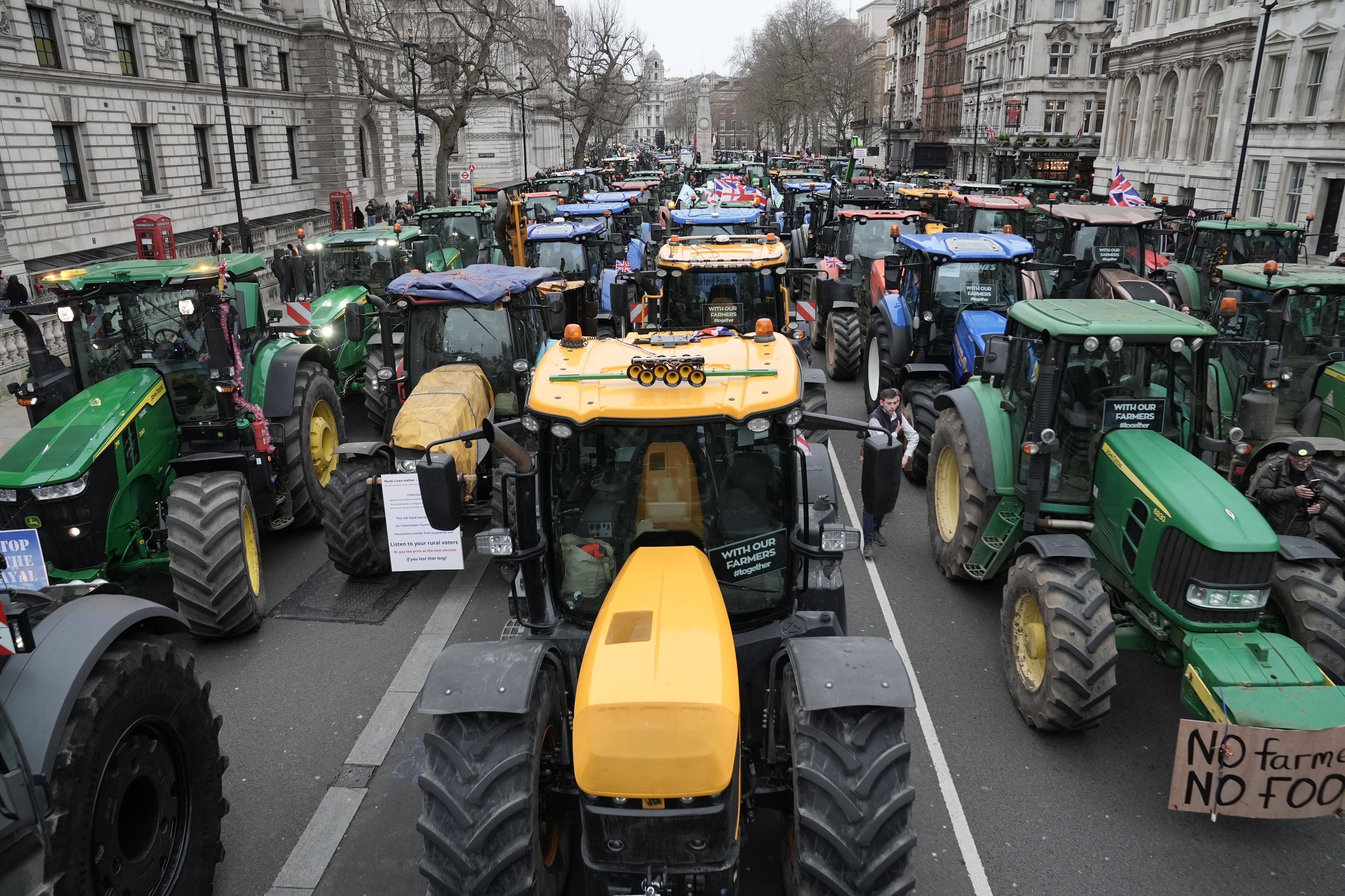 Farmers lined Whitehall and Parliament Square in London in their tractors to protest against the changes on Wednesday (Stefan Rousseau/PA)