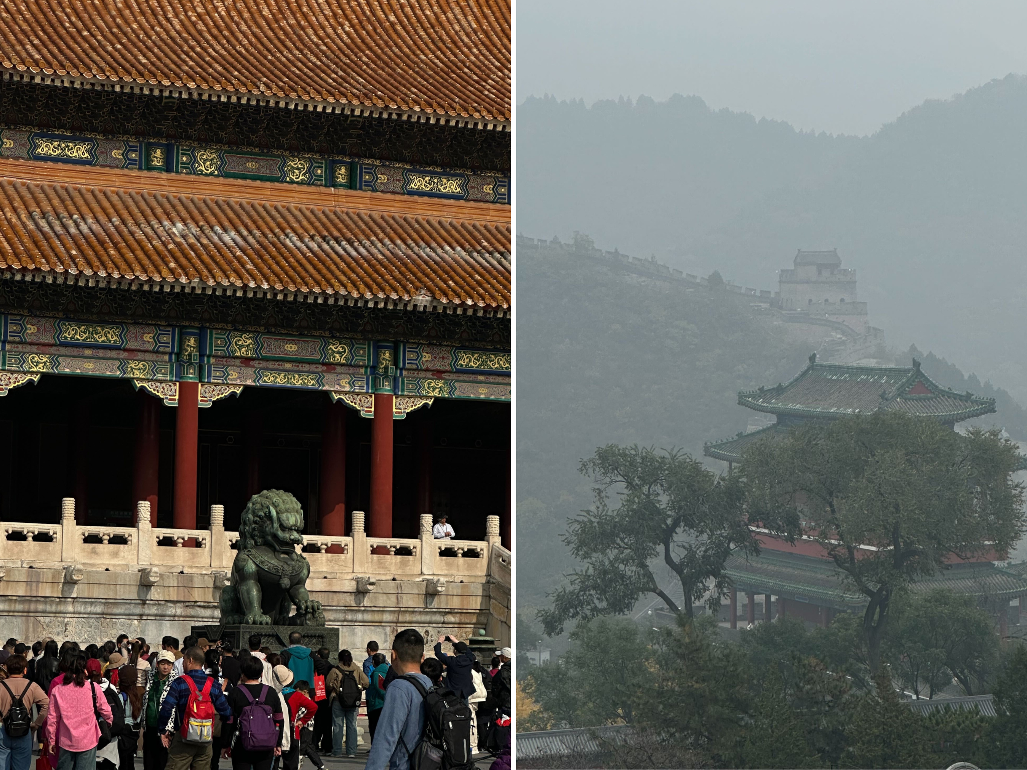 The Forbidden City (left) and the Great Wall of China (right)