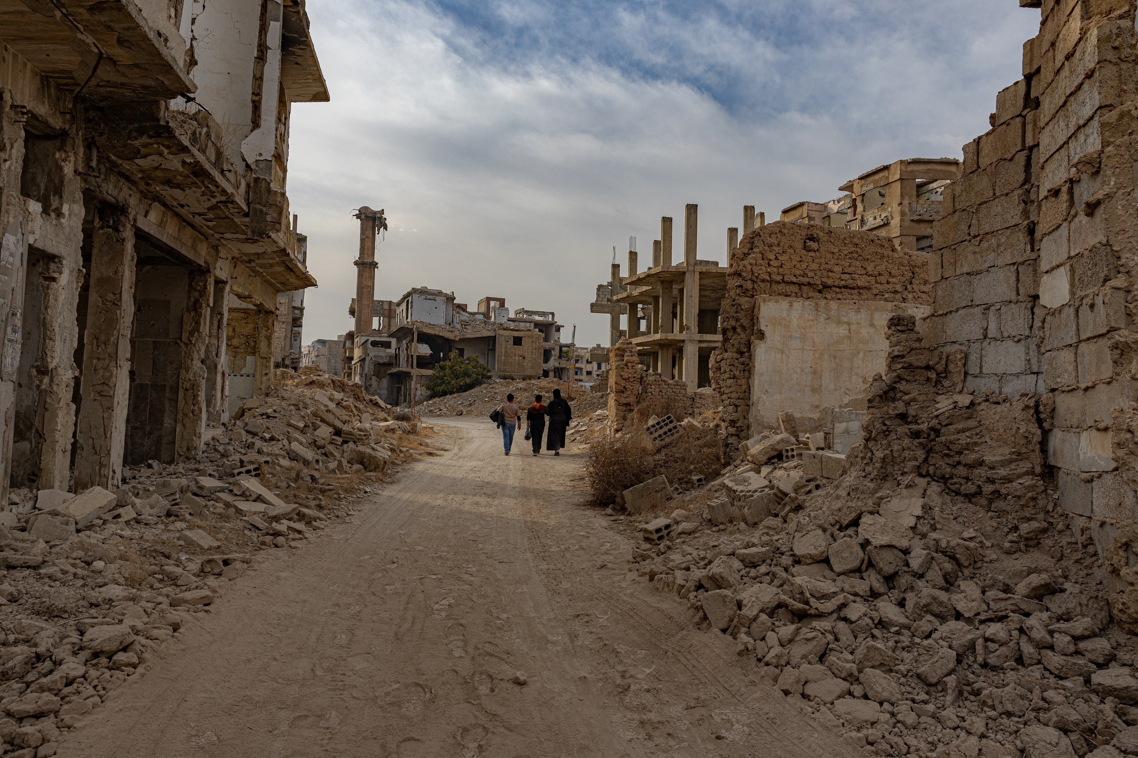 The devastated remnants of Jobar, as residents return