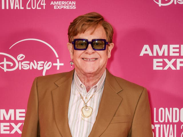 <p>Elton John at the Royal Festival Hall in London on 10 October 2024</p>