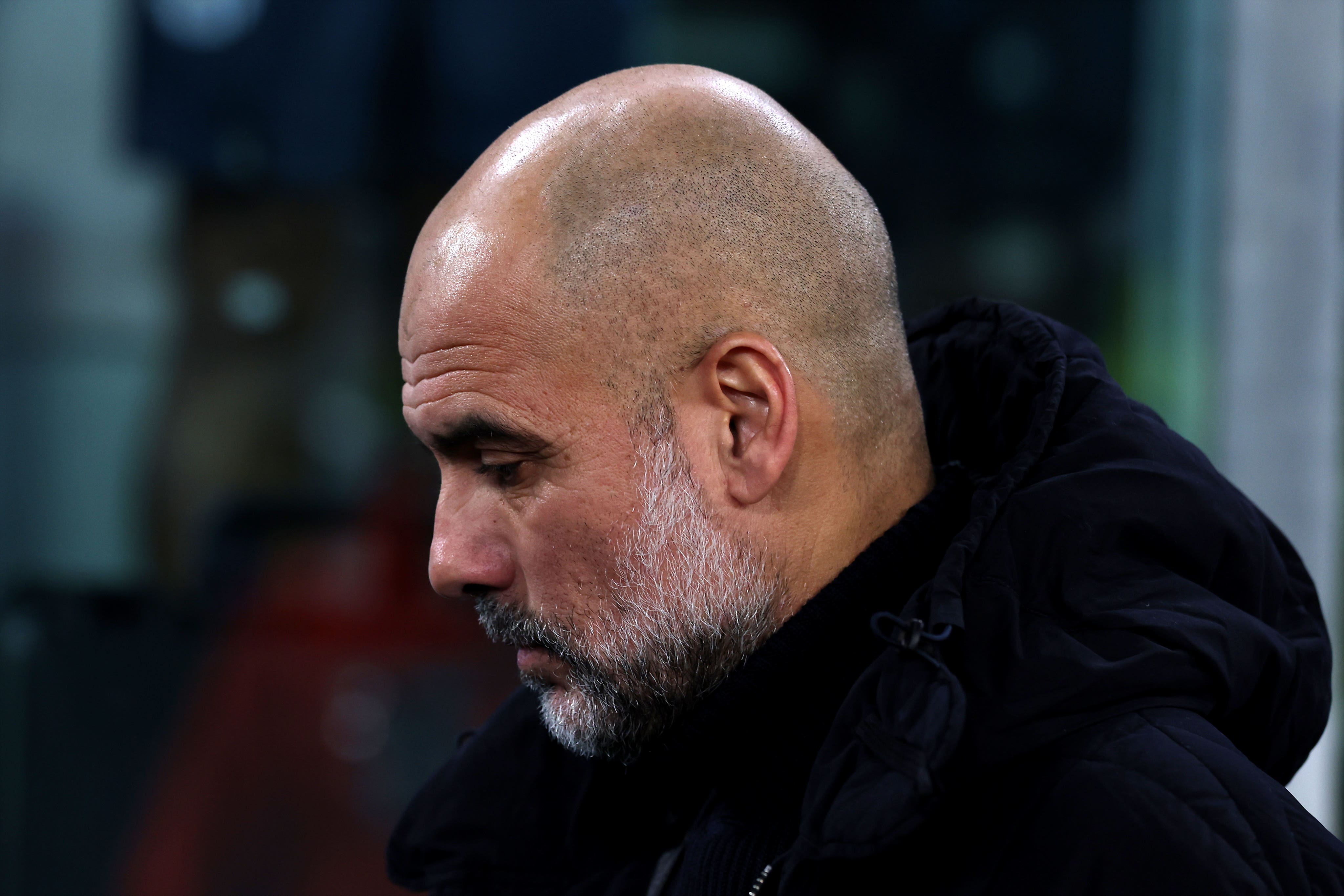 Manchester City manager Pep Guardiola during the Champions League defeat at Juventus (Fabrizio Carabelli/PA)