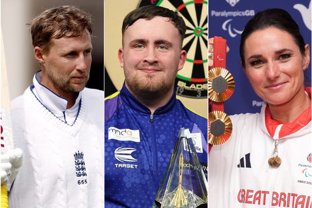 Joe Root, Luke Littler and Dame Sarah Storey, left to right, enjoyed a momentous 2024 (Nigel French/Zac Goodwin/Jacob King/PA)
