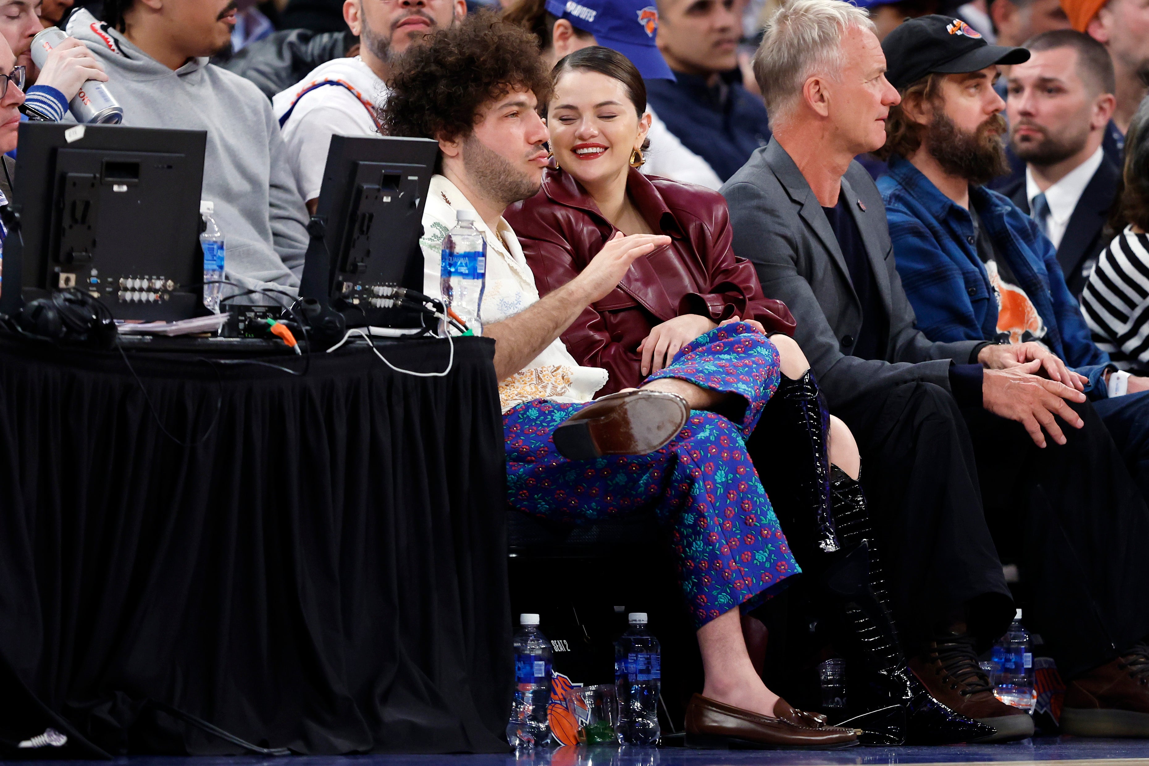 Selena Gomez and Benny Blanco sit courtside to watch the New York Knicks play against the Philadelphia 76ers