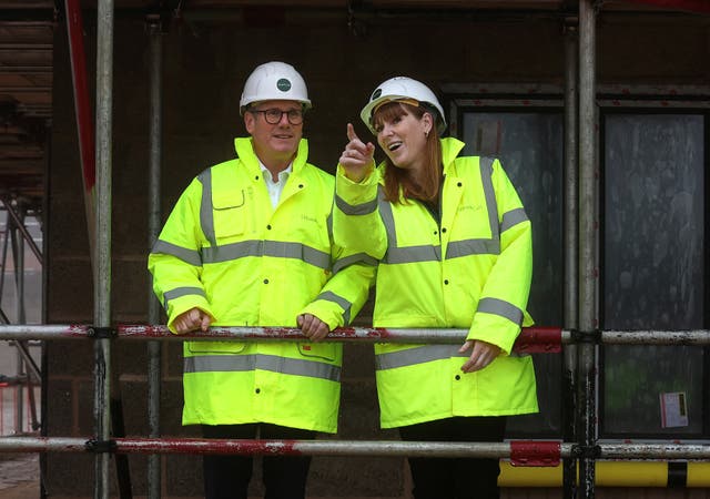 <p>Prime minister Keir Starmer and deputy prime minister Angela Rayner visit construction site in Cambridgeshire</p>