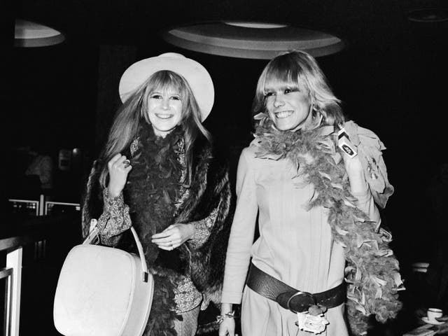 <p>Marianne Faithfull with Anita Pallenberg at Heathrow airport, 1967</p>