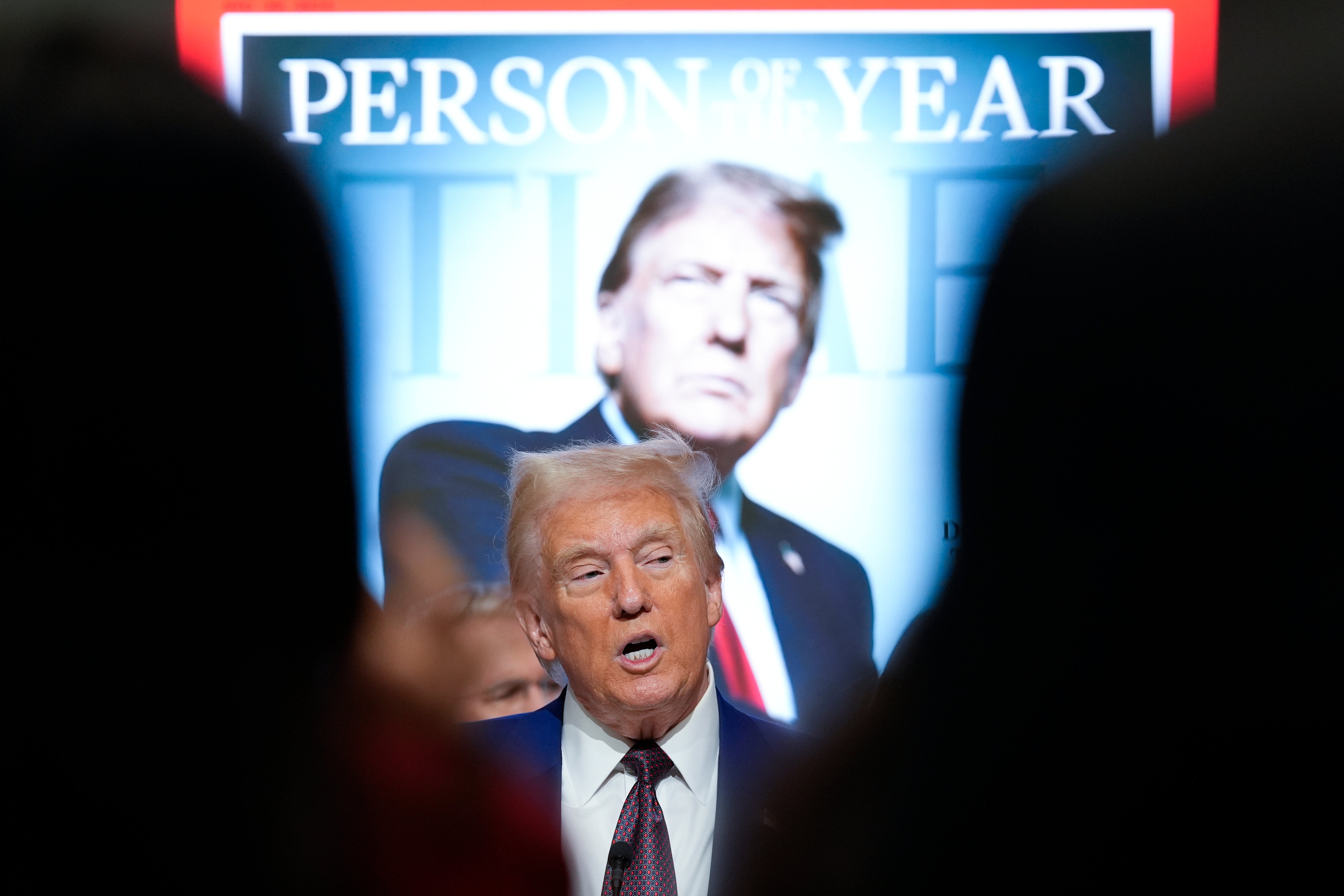 Donald Trump speaks during a Time magazine Person of the Year event at the New York Stock Exchange