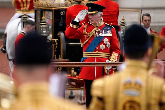 <p>King Charles III takes a salute as he attends the Trooping the Colour ceremony in 2024</p>