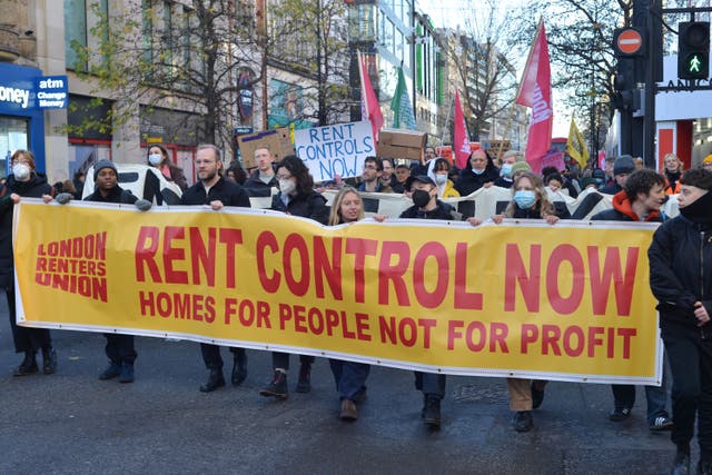 People protested against rising rents (London Renters Union/PA)