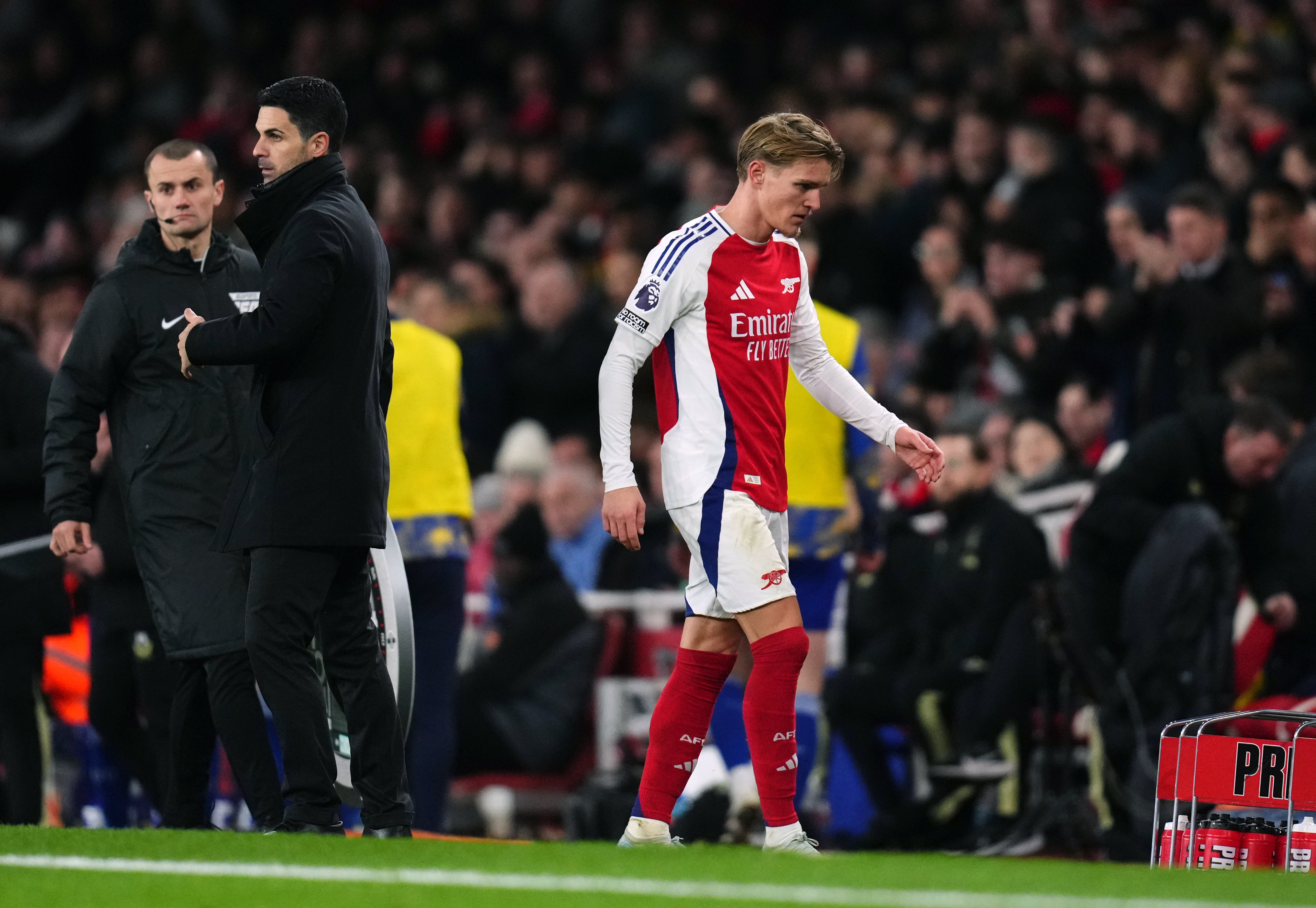 Martin Odegaard was substituted as Mikel Arteta sought a spark