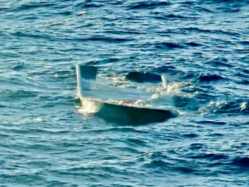 A capsized migrant boat off the island of Gavdos