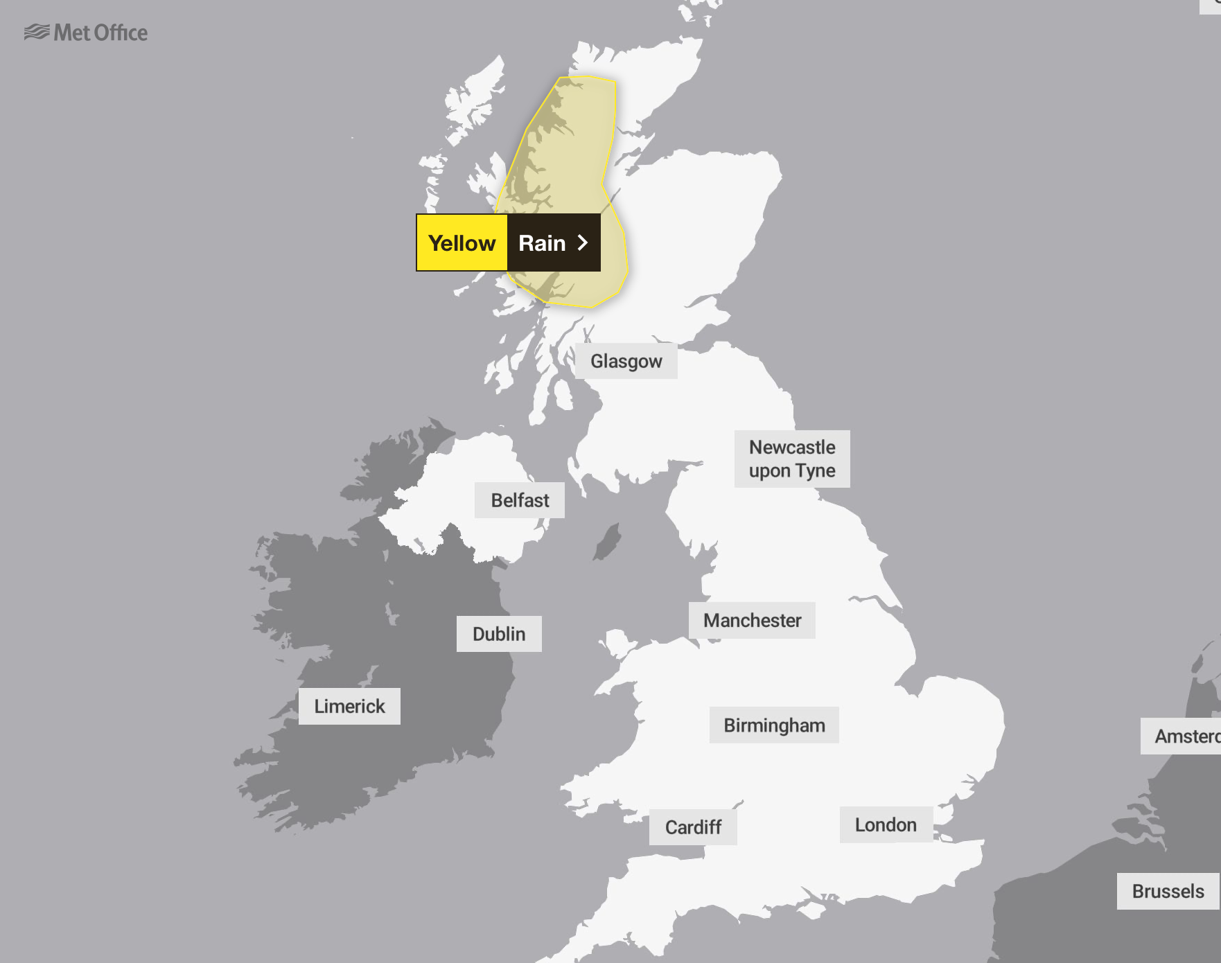 The yellow rain warning will remain in place across northern Scotland between 6pm on Sunday and 12pm on Tuesday