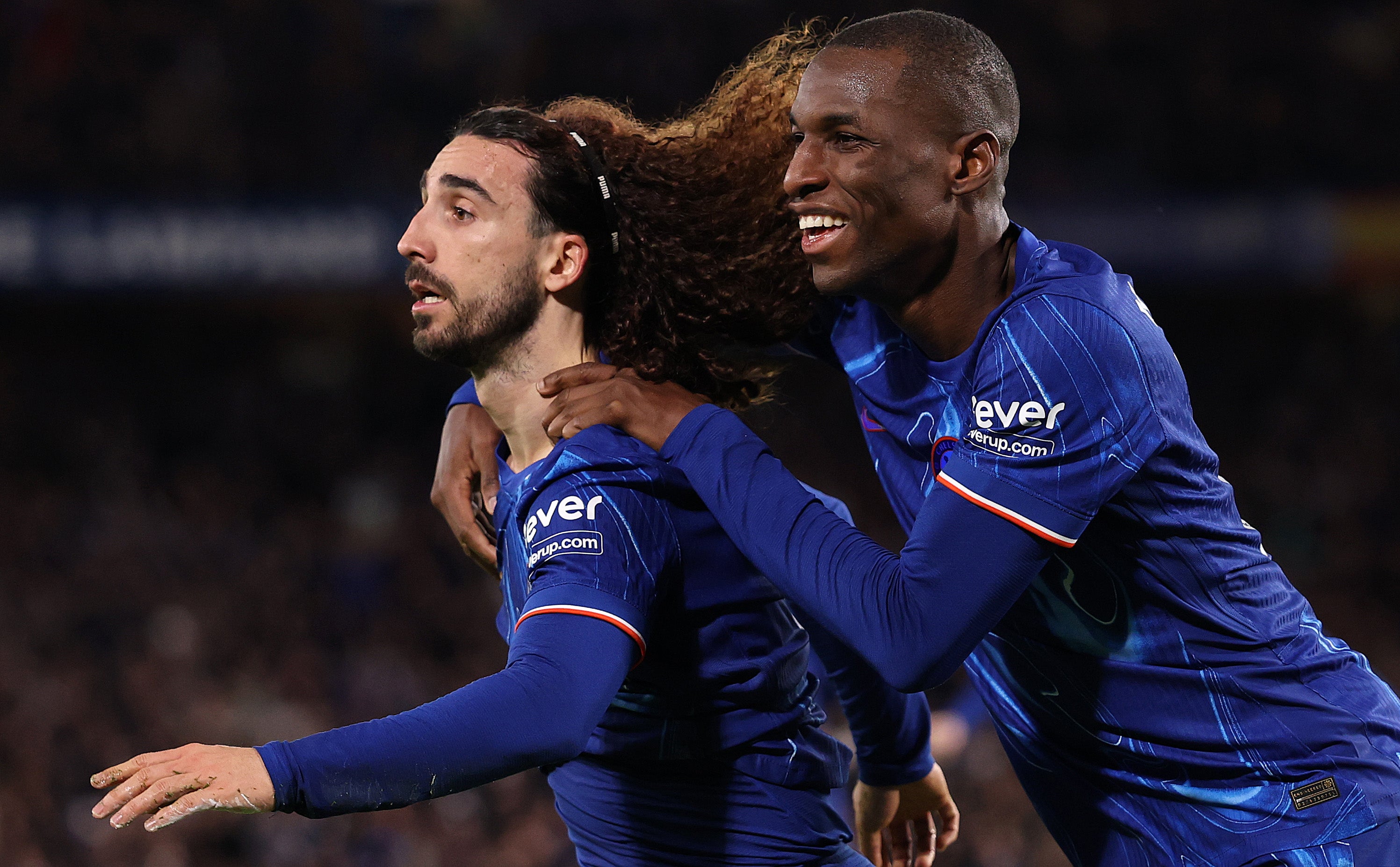 Marc Cucurella of Chelsea celebrates scoring his team's first goal