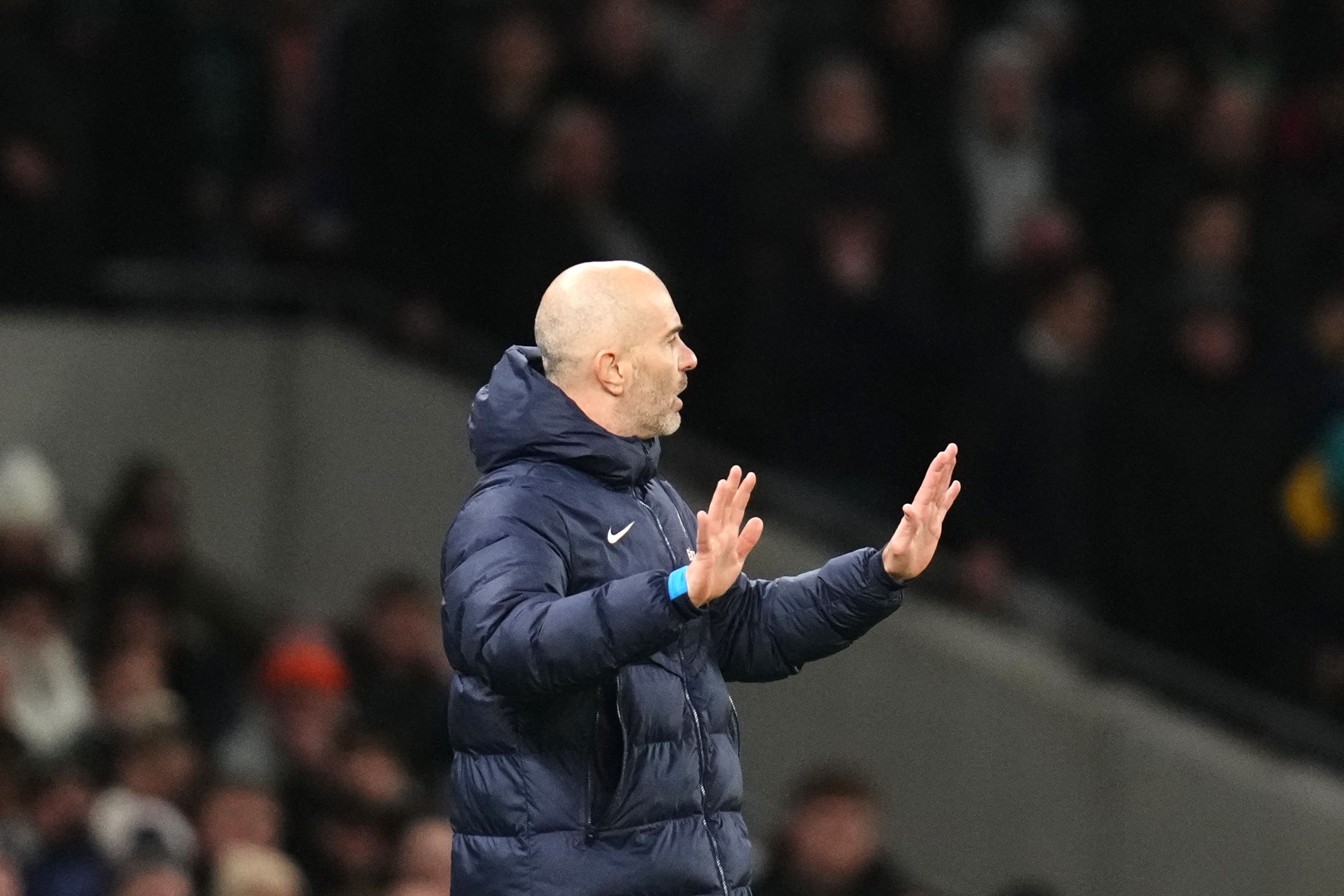 Chelsea manager Enzo Maresca on the touchline during the Premier League match at the Tottenham Hotspur Stadium, London. Picture date: Sunday December 8, 2024.