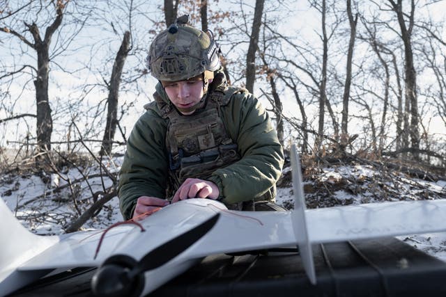 <p>The UK announced that £350m of its £4.5bn Ukraine funding this year will pay for drones and repairs of military vehicles</p>