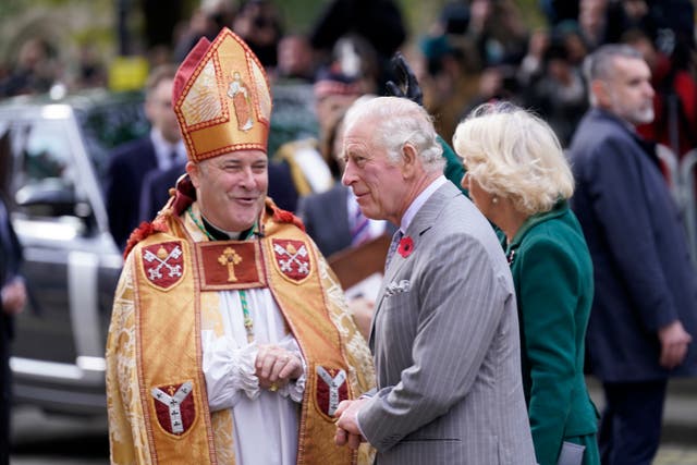 <p>Archbishop of York, Stephen Cottrell, pictured with King Charles, is facing calls to resign over his handling of a sex abuse case</p>