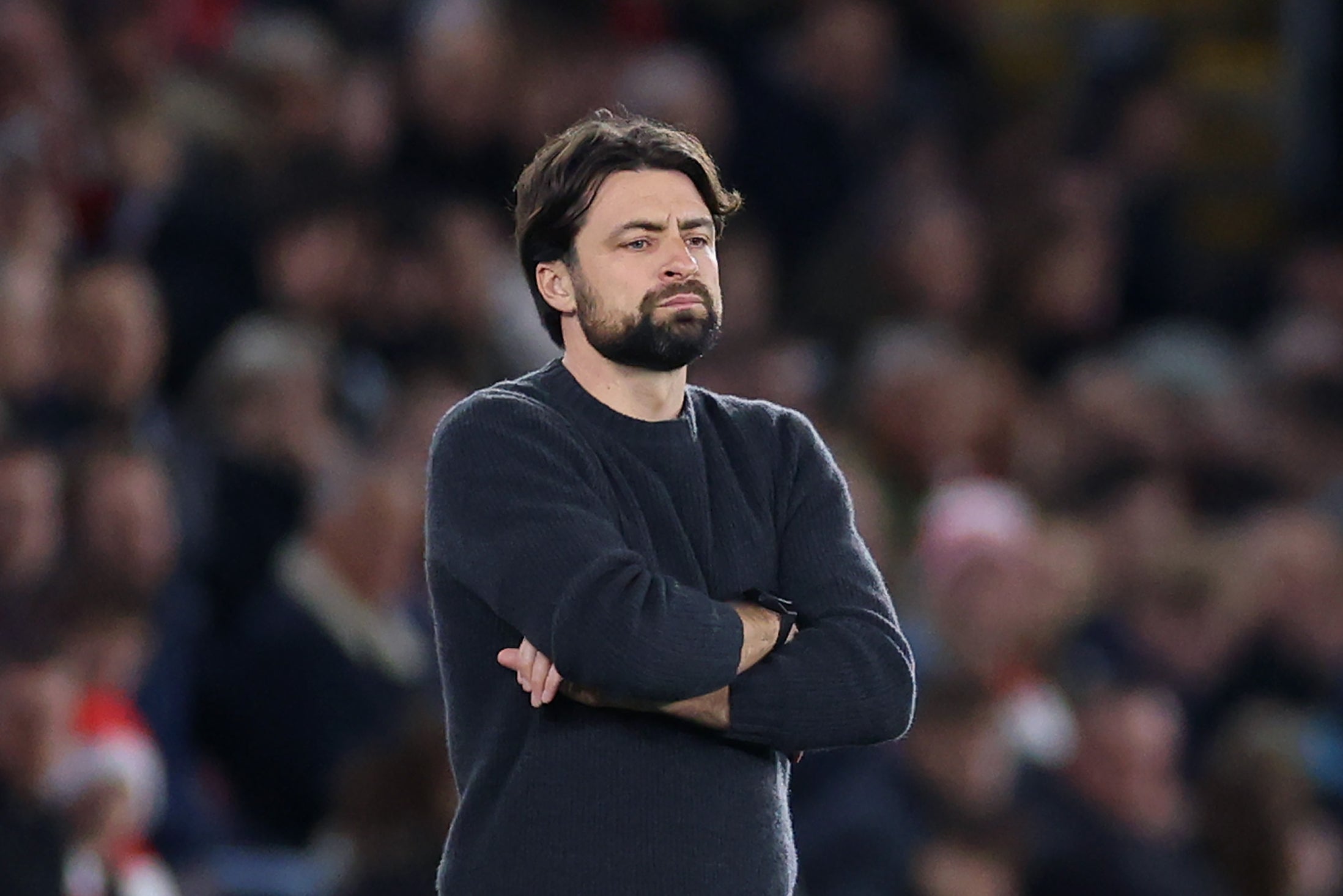 Russell Martin, Manager of Southampton reacts as Tottenham run riot at St Mary’s