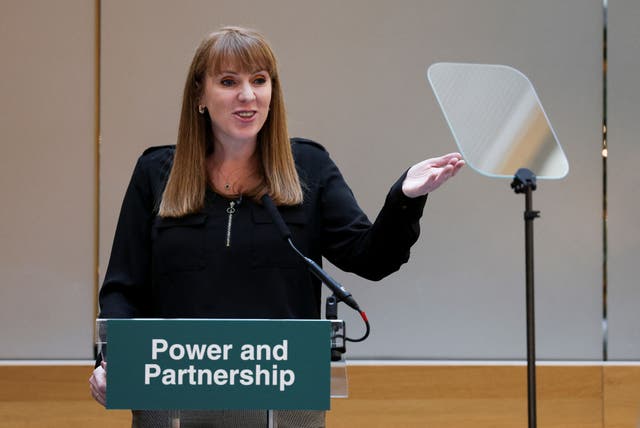 <p>Deputy prime minister Angela Rayner gives a speech in Leeds on 16 December to launch the English devolution white paper</p>