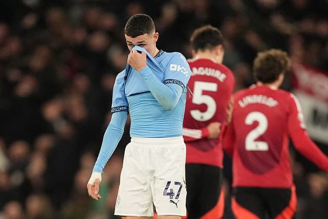 Phil Foden’s frustration at City’s derby defeat was clear (Martin Rickett/PA)