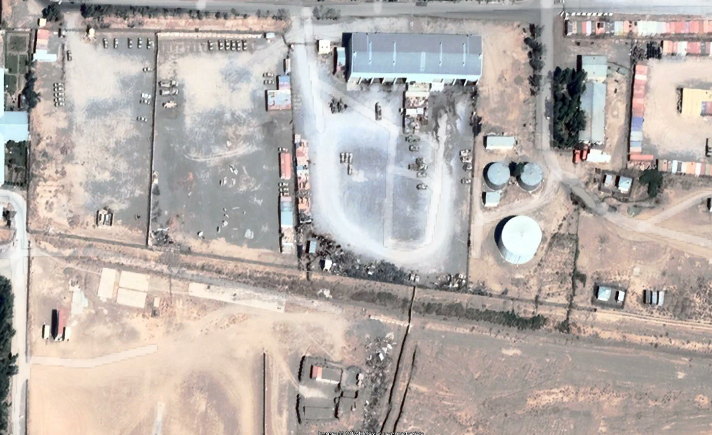 Satellite view of parked humvees and other military vehicles seen in Kandahar in June 2019