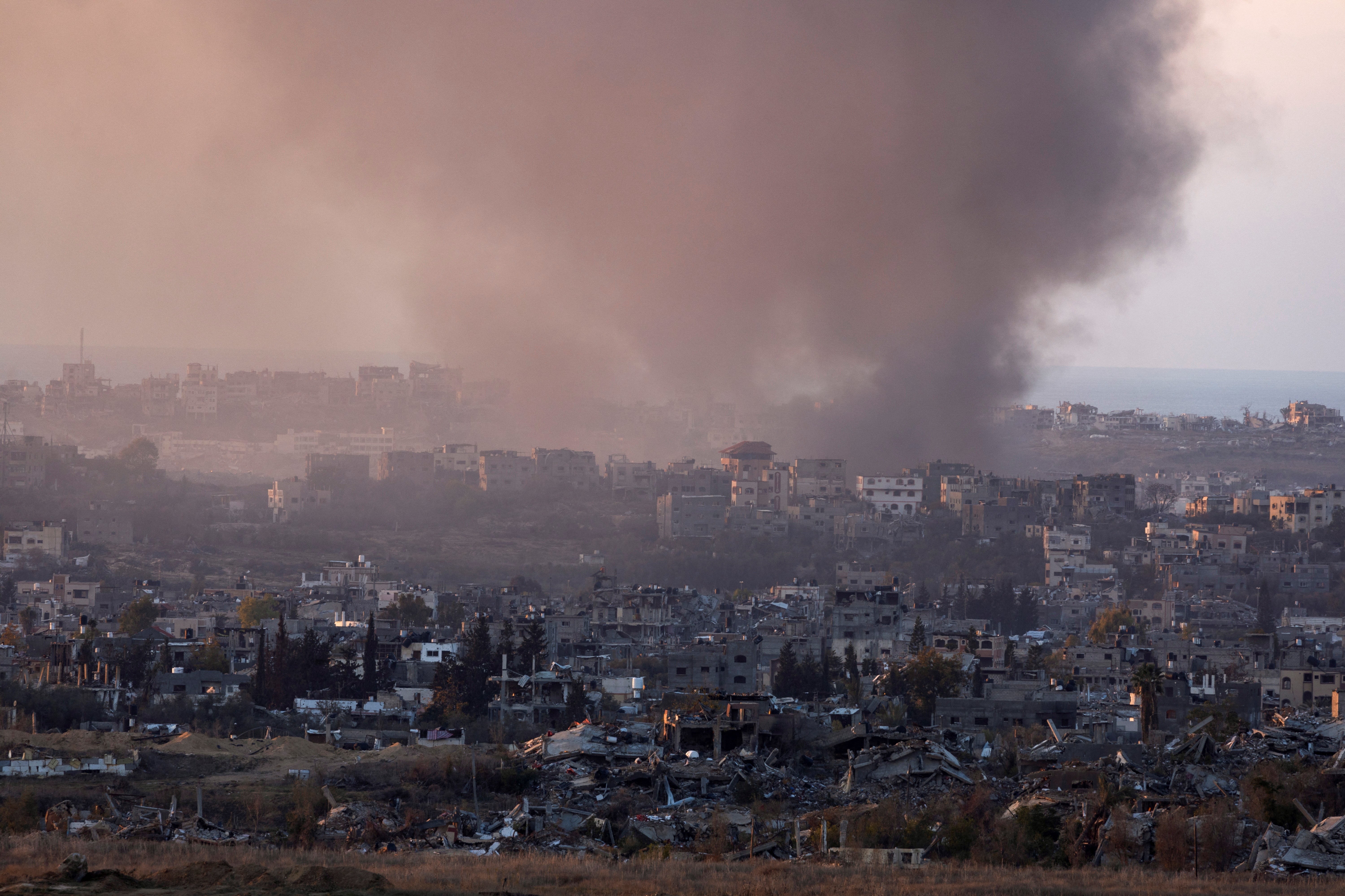 Smoke rises from Gaza as seen from the Israeli side of the border