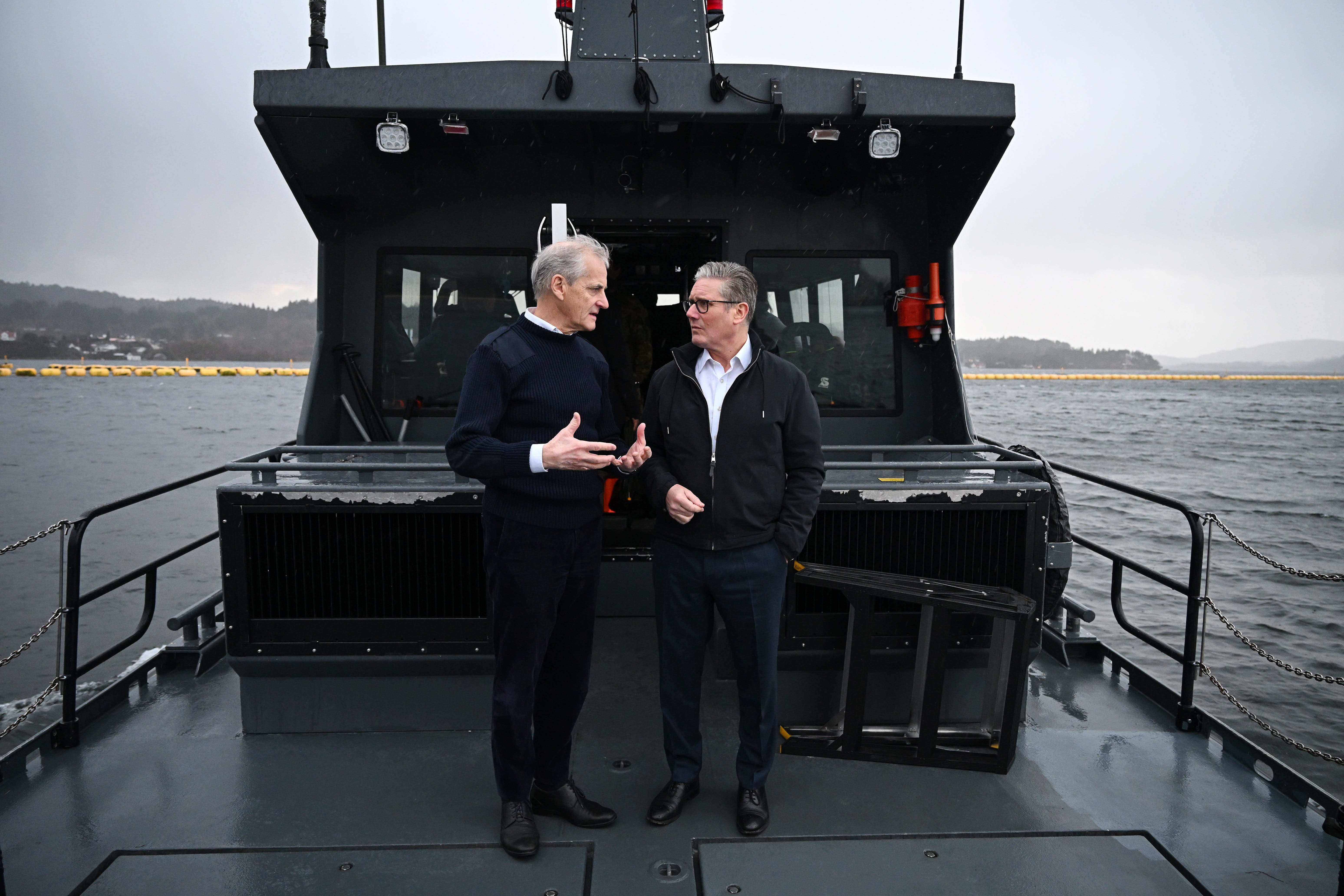 Sir Keir Starmer travelling with Norwegian Prime Minister Jonas Gahr Store to Haakonsvern Naval Base in Bergen, during a trip to Norway (Leon Neal/PA)