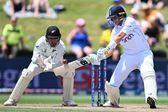 England’s Joe Root bats during play on day four in Hamilton (Andrew Cornaga/Photosport/AP)