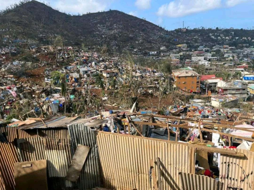 Destroyed building after the cyclone Chido hit France's Indian Ocean territory of Mayotte