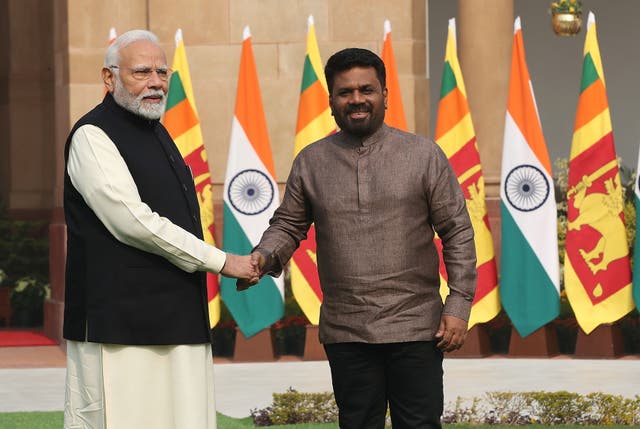 <p>Sri Lankan president Anura Kumara Dissanayake with Indian prime minister Narendra Modi</p>