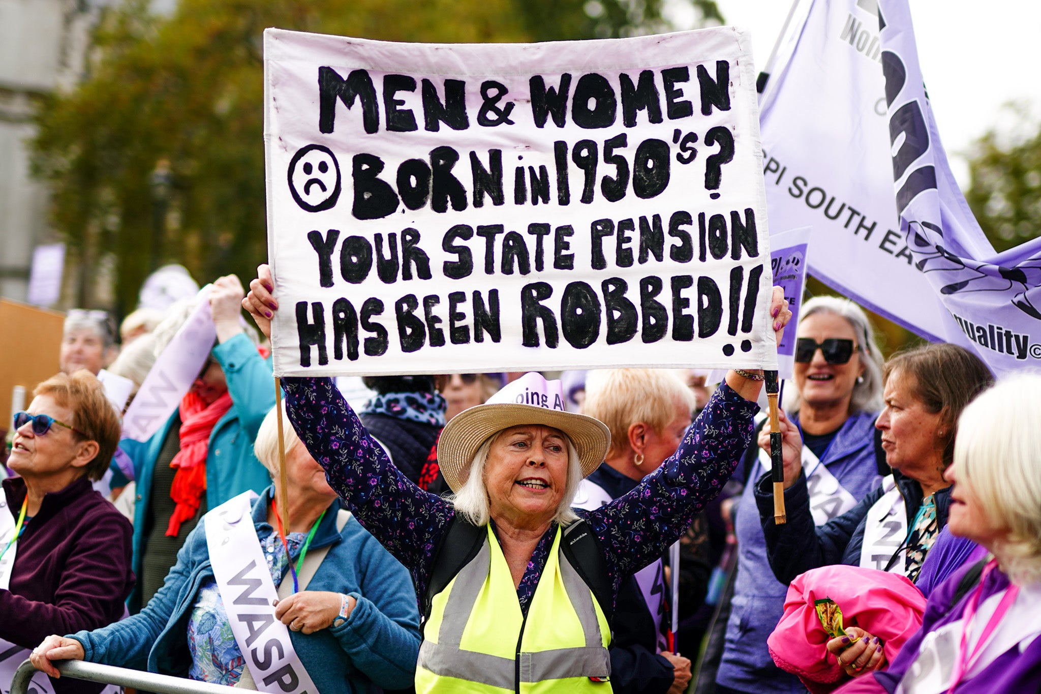 Waspi campaigners protest in Westminster during Rachel Reeves’ Budget in October