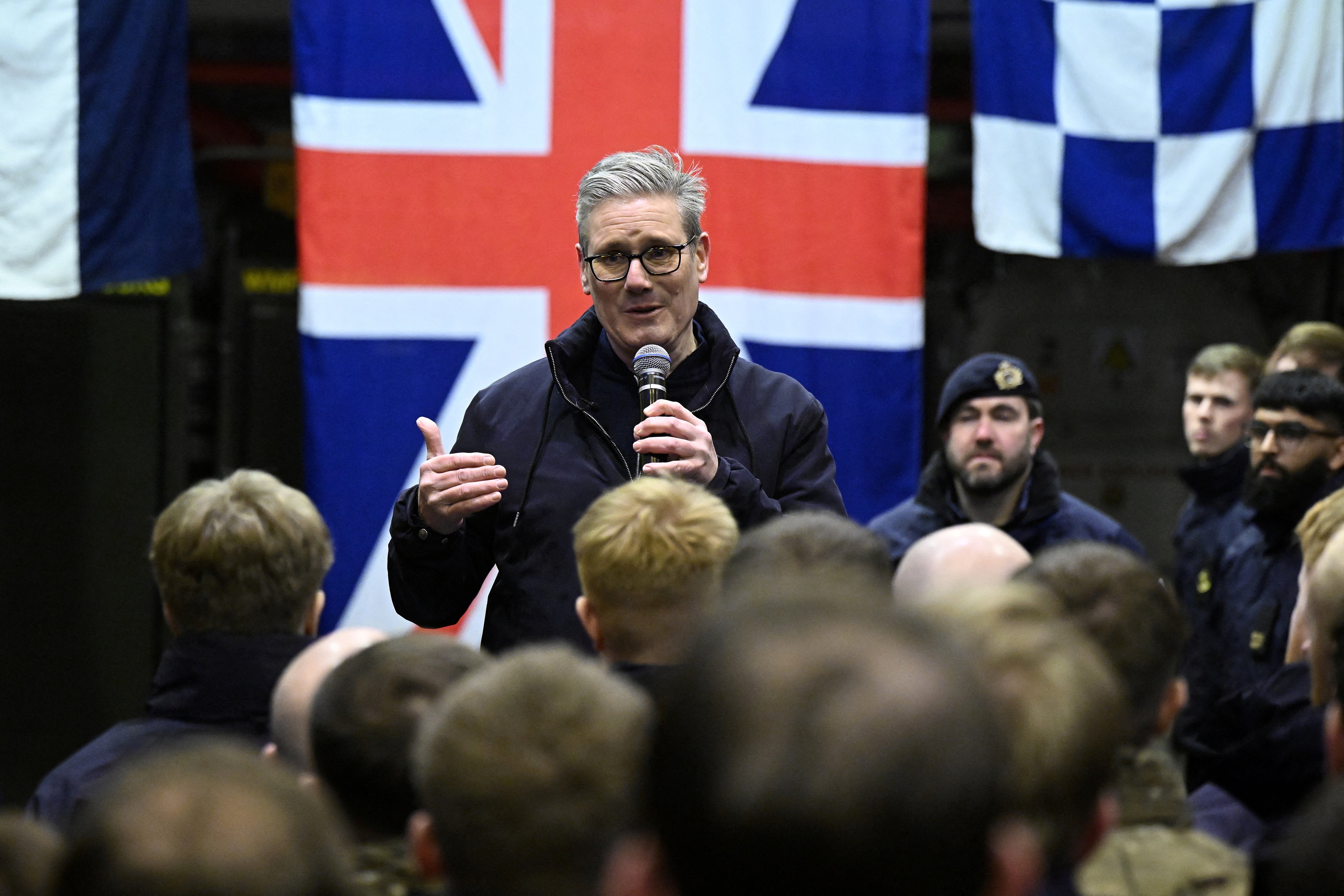 Sir Keir Starmer addressed military personnel onboard HMS Iron Duke in Tallinn, Estonia on Tuesday