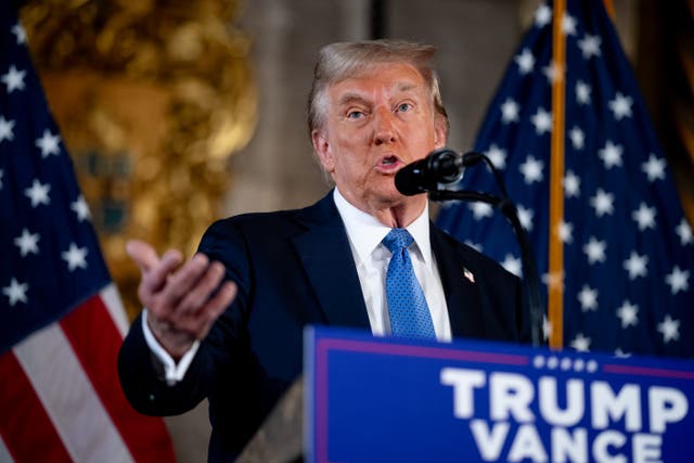 <p>U.S. President-elect Donald Trump speaks at a news conference at Trump's Mar-a-Lago resort on December 16, 2024 in Palm Beach, Florida</p>