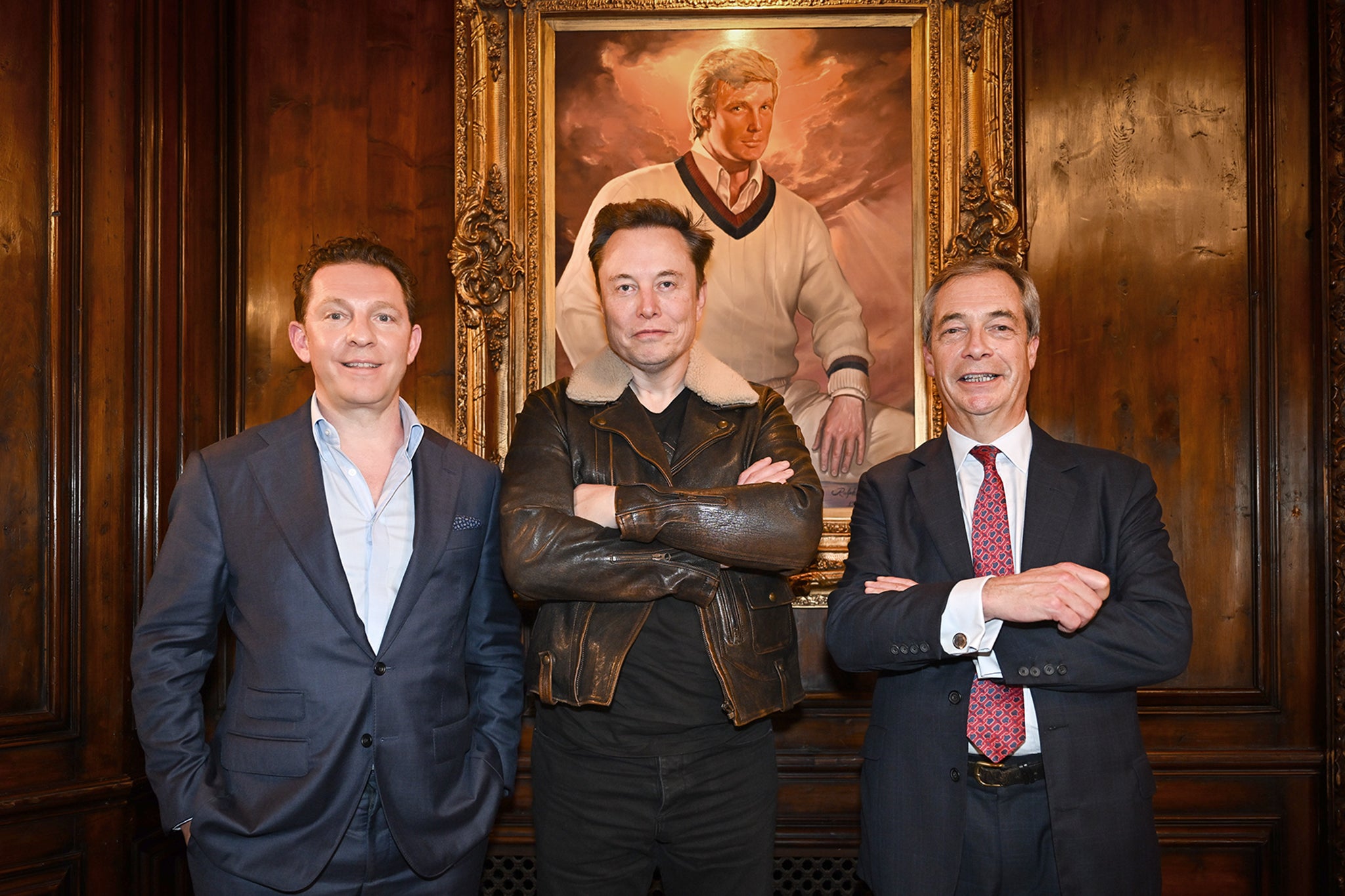 Nigel Farage and Reform party treasurer Nick Candy with Elon Musk at Mar-a-Lago on Monday