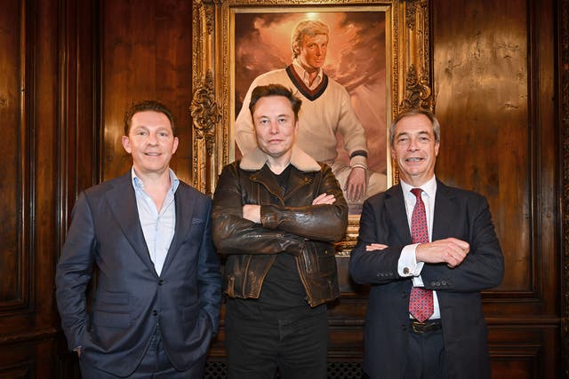 <p>Reform party treasurer Nick Candy, left, and leader Nigel Farage met with Elon Musk at Mar-a-Lago  </p>