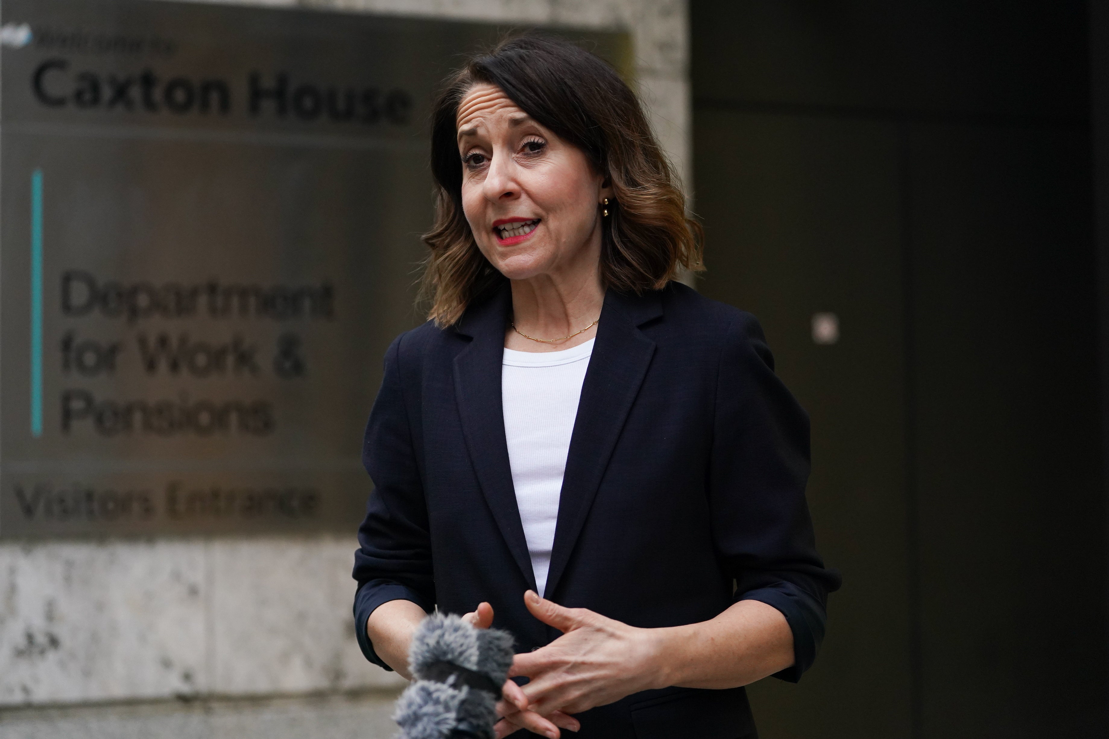 Work and Pensions Secretary Liz Kendall speaking to the media outside the Department for Work and Pensions in Westminster, London, after she announced that women affected by changes to the state pension age will not receive compensation (Lucy North/PA)