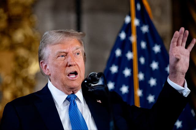 <p>U.S. President-elect Donald Trump speaks at a news conference at Trump's Mar-a-Lago resort on December 16, 2024 in Palm Beach, Florida</p>