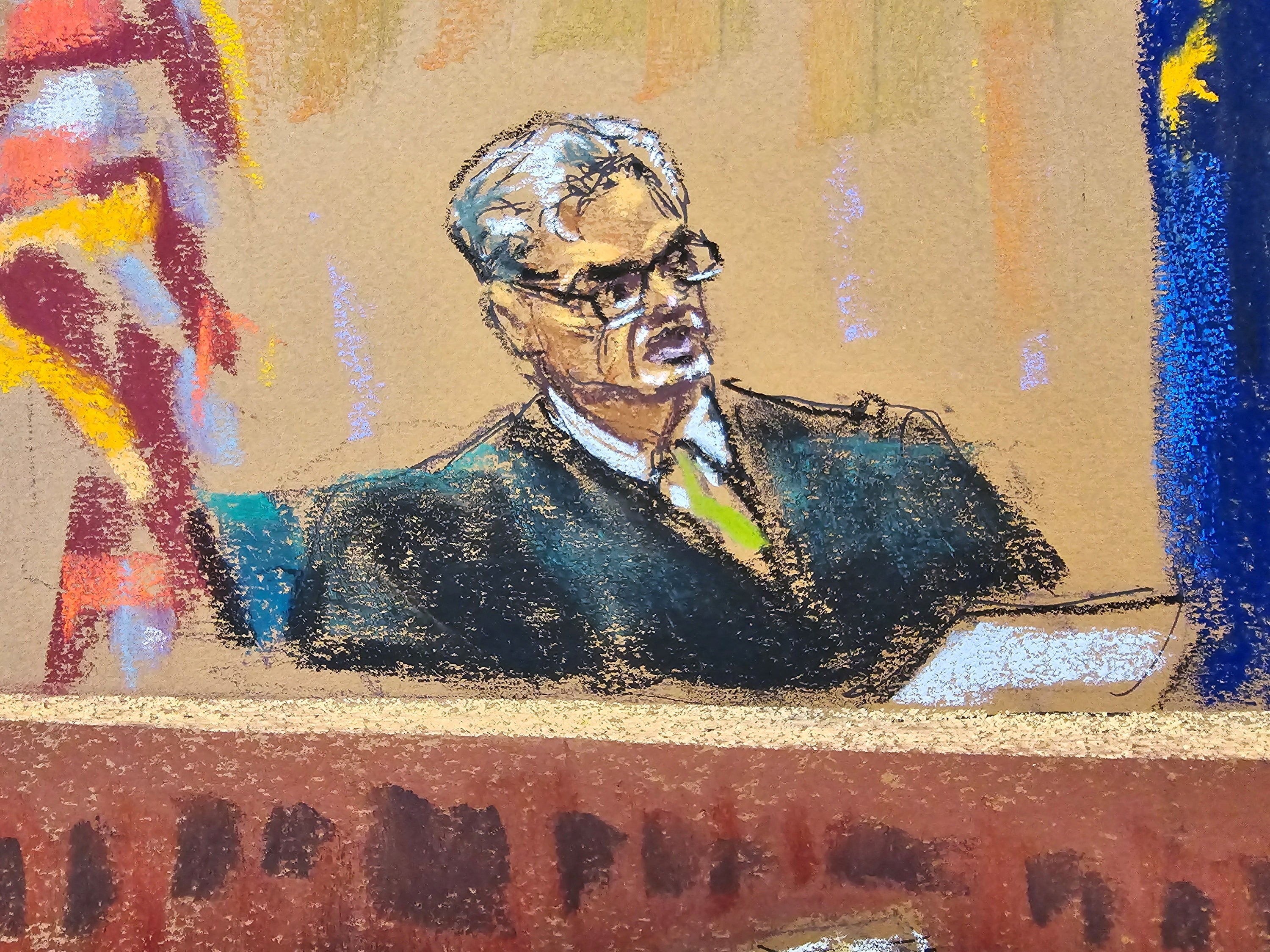 A court sketch depicts New York Justice Juan Merchan during Donald Trump’s hush money trial