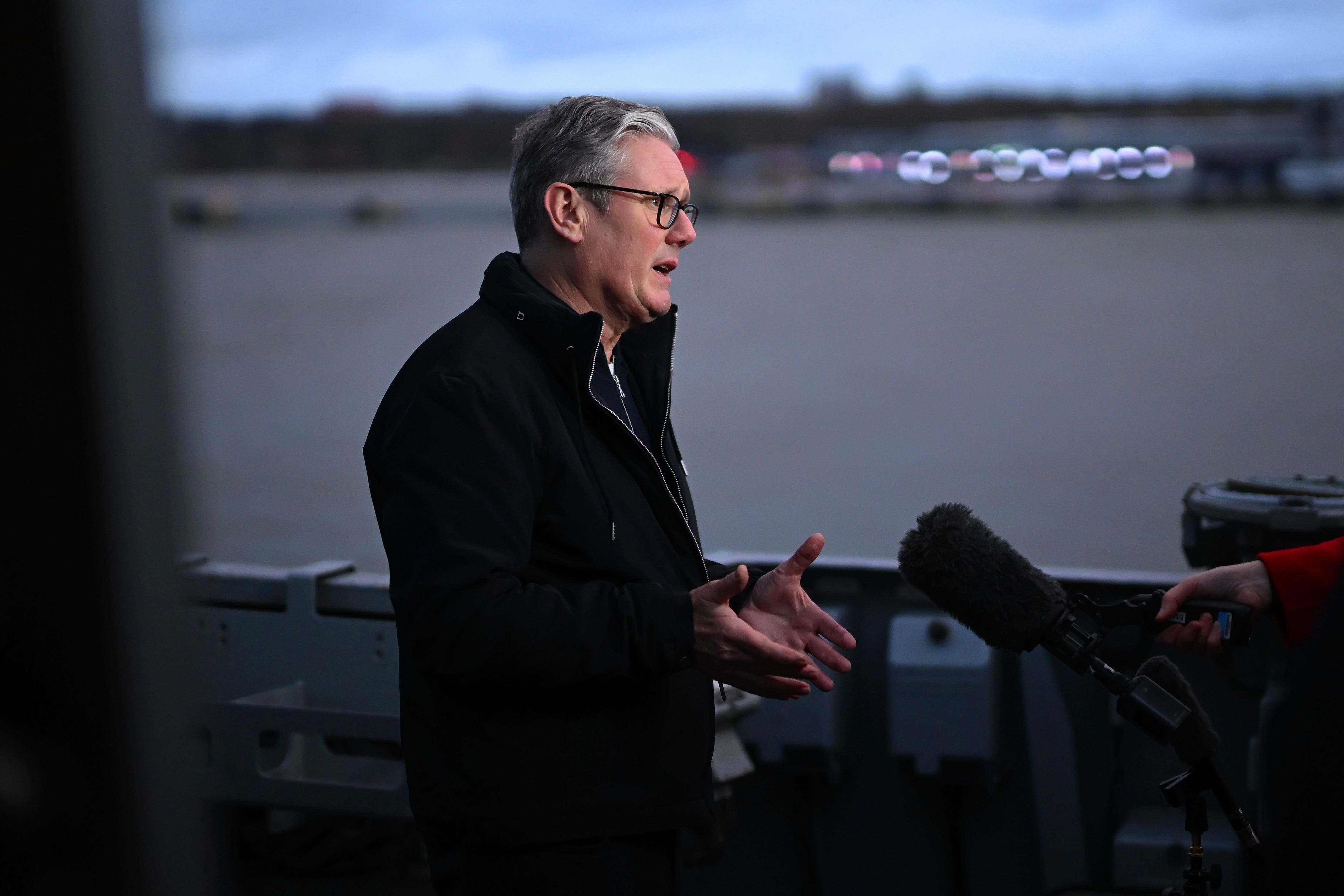 Prime Minister Sir Keir Starmer is interviewed onboard HMS Iron Duke (Leon Neal/PA)