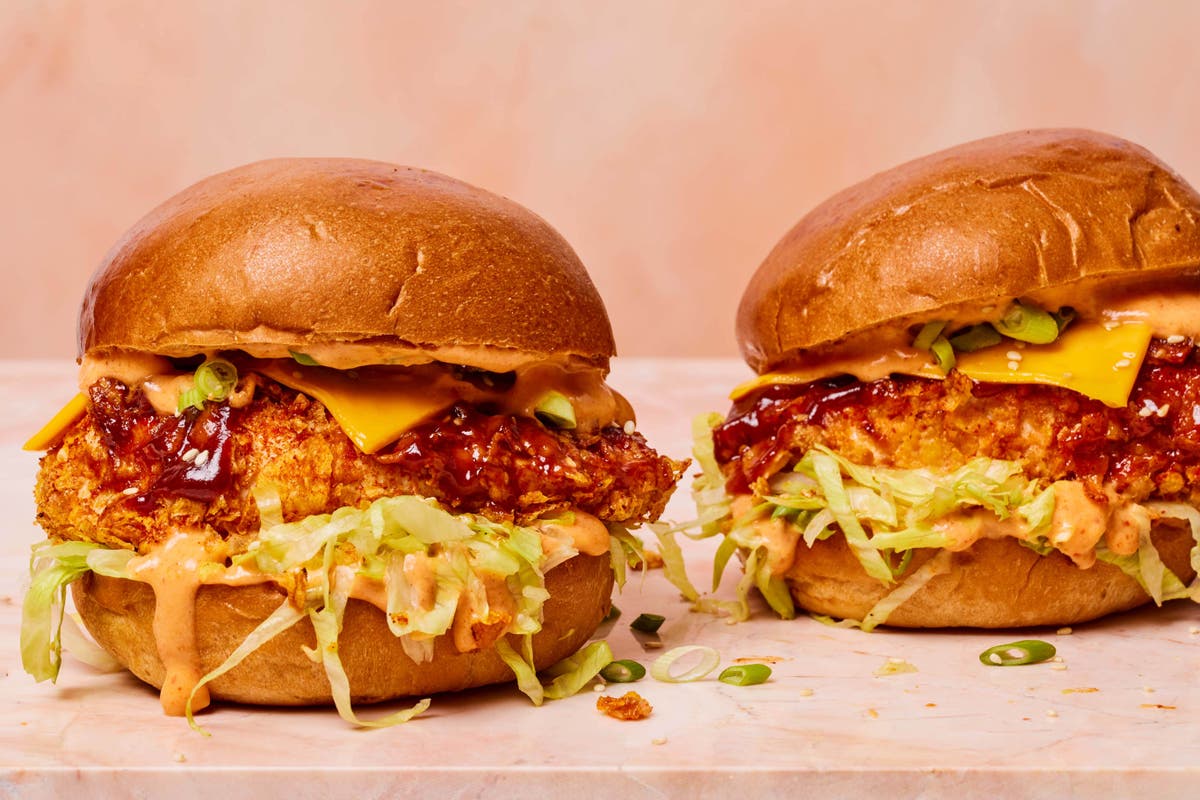 Gochujang BBQ chicken burgers by Alex Hughes: Crispy and low-cal